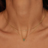 A Green Hamsa hand charm necklace in 18k gold plated silver. The necklace features a delicate chain with a beautifully designed Hamsa hand charm pendant. The Hamsa hand symbol is believed to bring protection, good luck, and ward off evil. The necklace is designed to be worn comfortably and can be adjusted to fit different neck sizes.