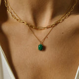 18k gold plated over sterling silver paper clip chain choker. The choker is composed of interlocking paper clip-shaped links, with each link carefully plated in 18k gold for a luxurious and radiant shine. The paper clip chain design gives the necklace a trendy and contemporary look. The choker is designed to sit comfortably around the neck, creating a stylish and fashionable accessory that can be worn alone or layered with other necklaces