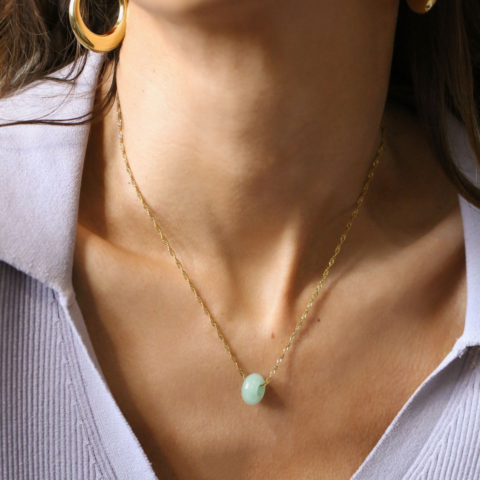 Green Aventurine Necklace, Healing Crystals, Natural Gemstones, Waterproof, Tarnish Free, 18K Gold Plated