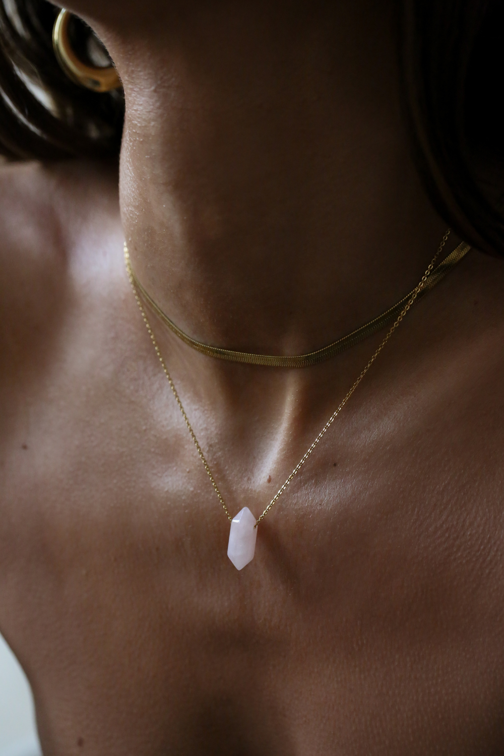 rose quartz crystal, rose quartz necklace, love healing stones, heart chakra crystals, self-love crystals