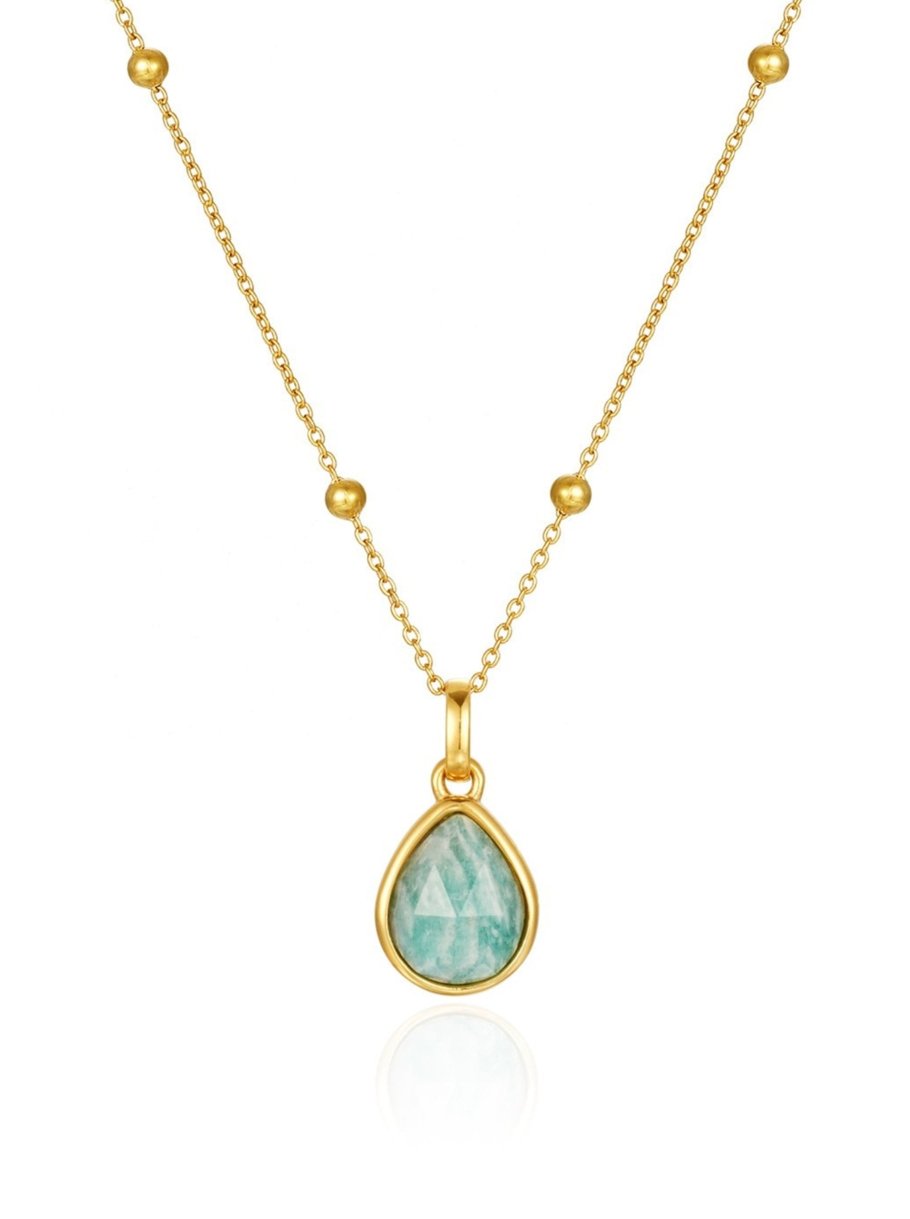 amazonite teardrop pendant necklace on white background