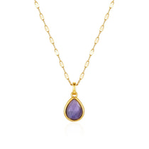 Amethyst teardrop pendant on a delicate gold-tone dainty mirror chain necklace