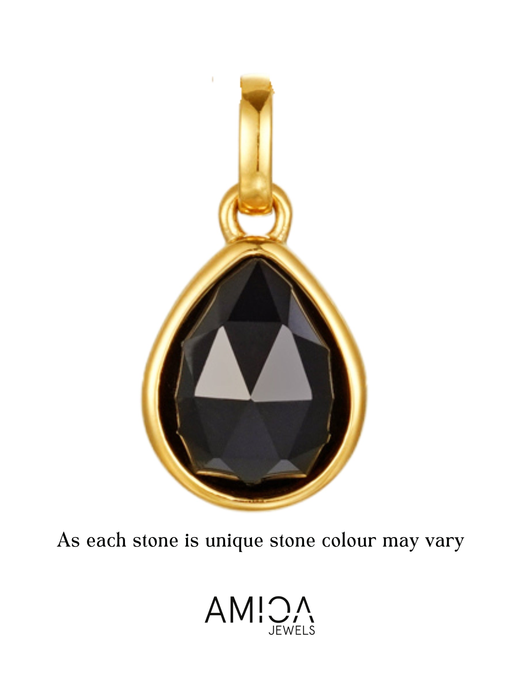 gold black stone pendant on white background