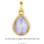 blue lace agate gold pendant on white background