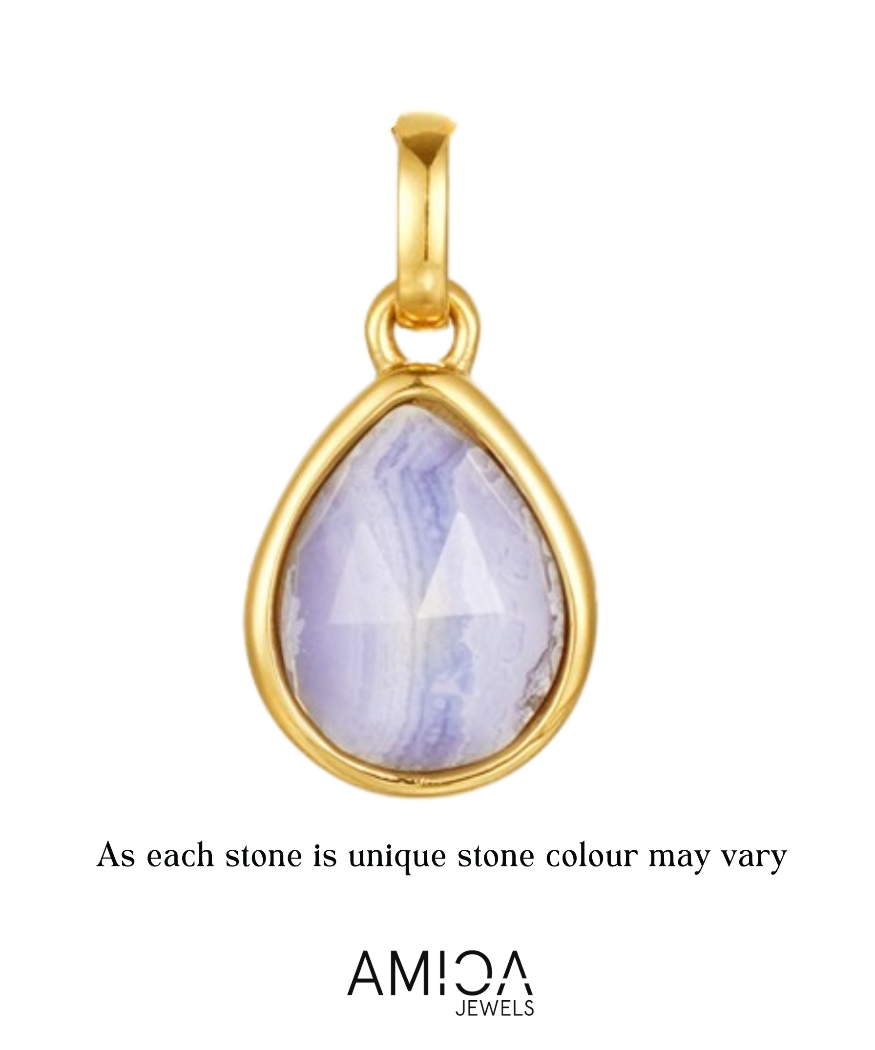 blue lace agate gold pendant on white background