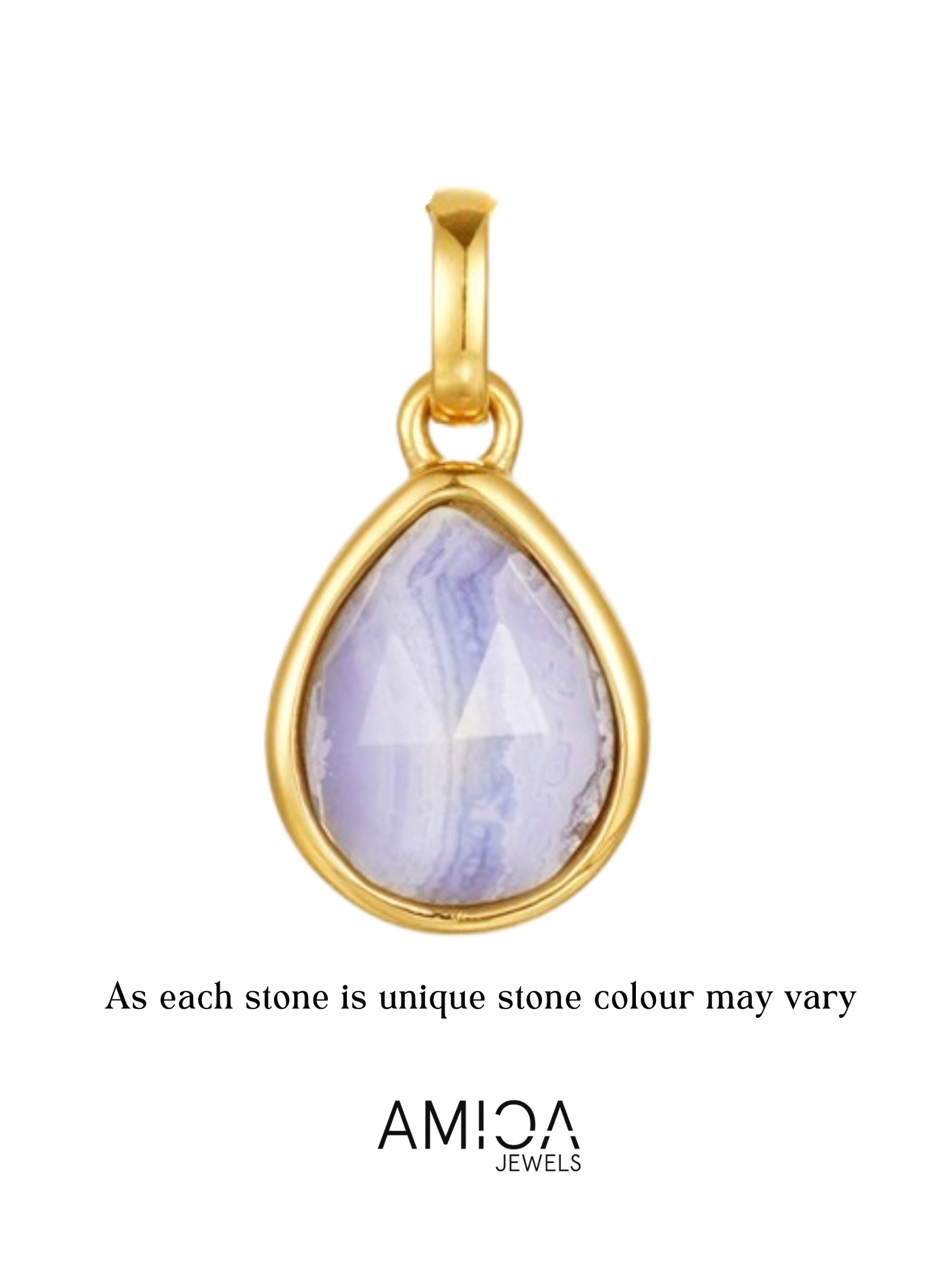 blue lace agate gold pendant on white background