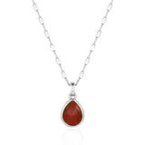 Necklace with a teardrop-shaped red pendant on a white background