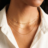 Layered gold satellite chain necklace styled with chain necklace – Amica Jewels