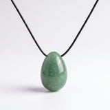 Green Aventurine egg-shaped pendant necklace photographed on a white background